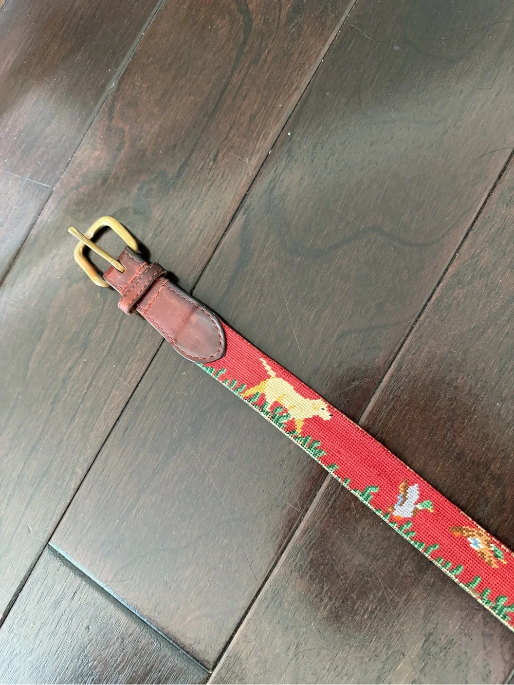 Smathers & Branson Ducks Labradors Hunting Needlepoint Leather Belt Mens 38